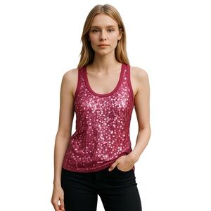 Magaschoni Pink Sequin Cashmere Tank Top | size medium